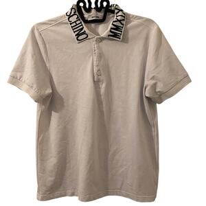 Moschino Spell Out Logo Collar White Polo Shirt *Missing Button* Size Medium